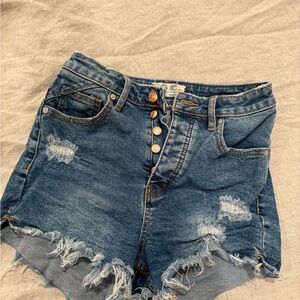 Free People Blue Distressed Jean Shorts